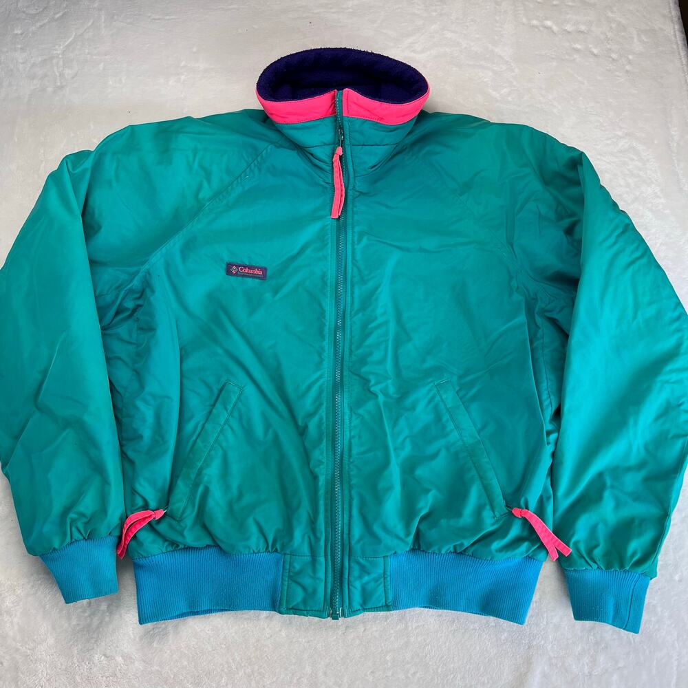 Columbia Vintage Bomber Ski Jacket Men's size Large Green Purple Fleece Lined